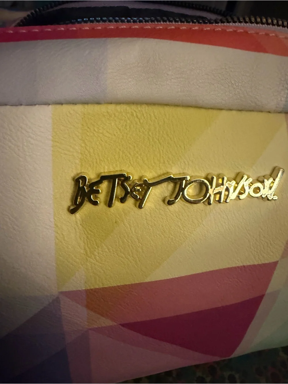 Betsey Johnson Pastel Geometric Cosmetic Pouch - Pink, Yellow, Blue, Purple
